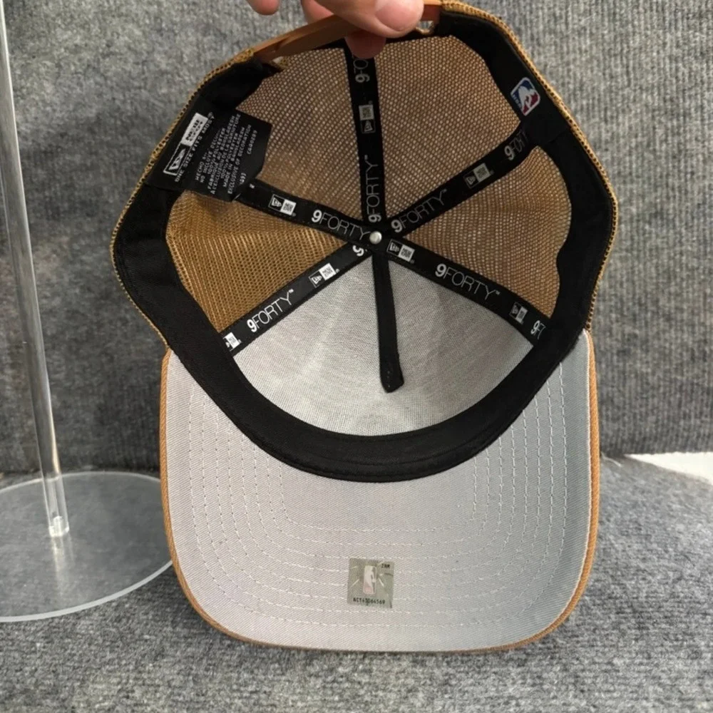 New Era 9FORTY Boston Celtics Trucker Hat Tan Wheat Snapback Mesh NBA Cap